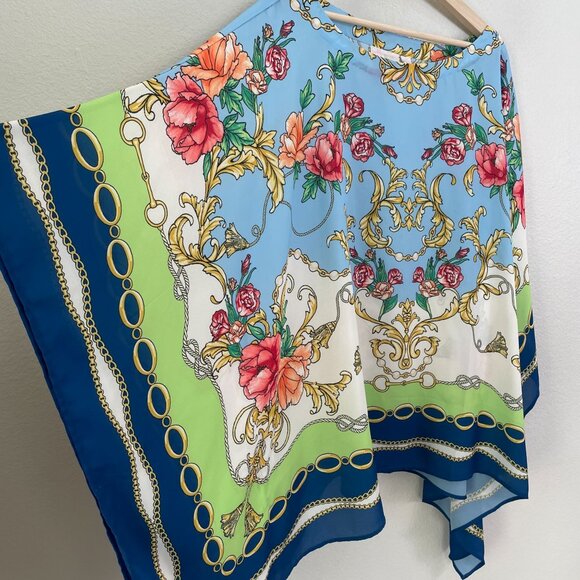 Belle Kim Gravel Womens Plus 3X Floral Chain Poncho Top Vibrant Multicolor Shirt - Picture 12 of 13